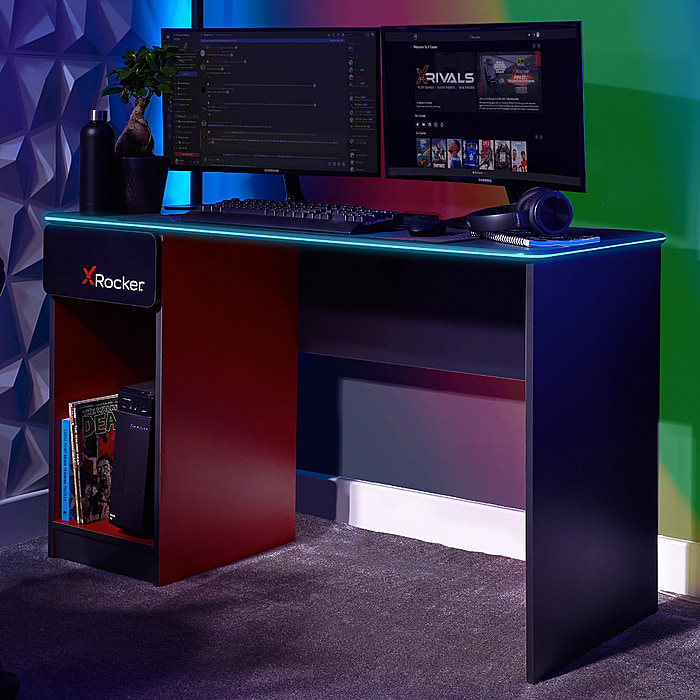 X Rocker Carbon-Tek Desk with Wireless Charging & LEDs - Black