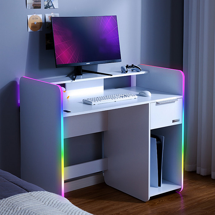 X Rocker Electra Desk - LED Lighting - White