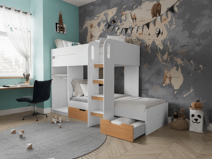 Flair Benito L Shape Bunk Bed White And Oak