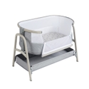 Bedside baby crib, grey and white with see-through mesh, side opening