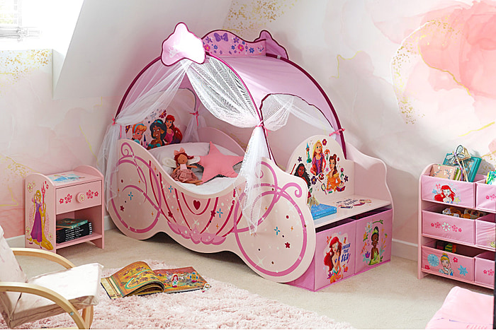 Disney Princess Carriage Bed with Seat, Storage Boxes and Full Canopy
