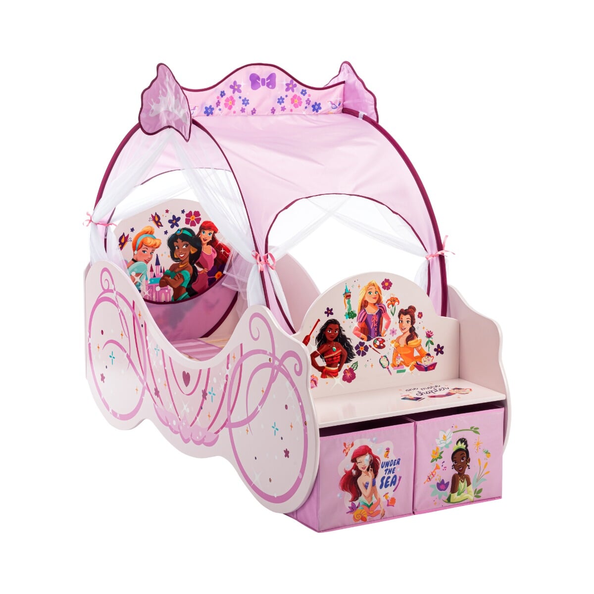 Disney Princess Carriage Bed with Seat Storage Boxes and Fu