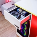 X Rocker Carbon-Tek Desk with Wireless Charging and Neo Fiber LED - White