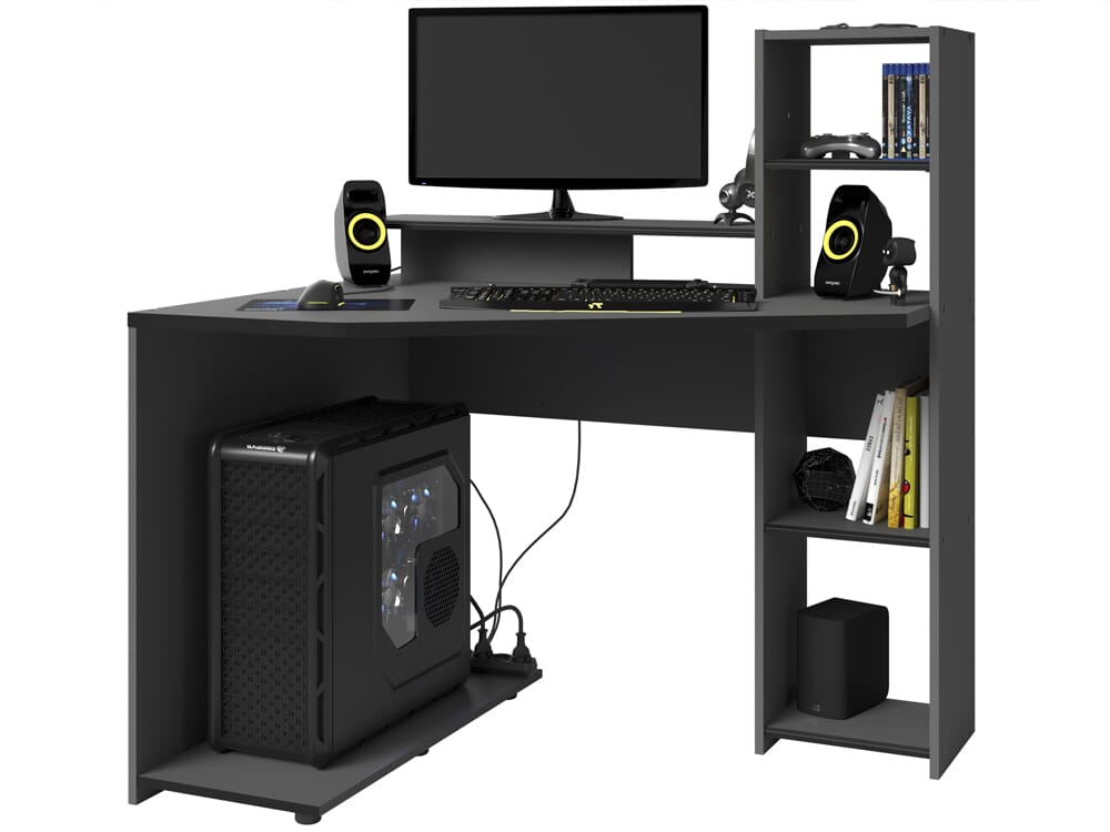 Parisot Setup Corner Gaming Desk, Black Corner Gaming Desk Uk