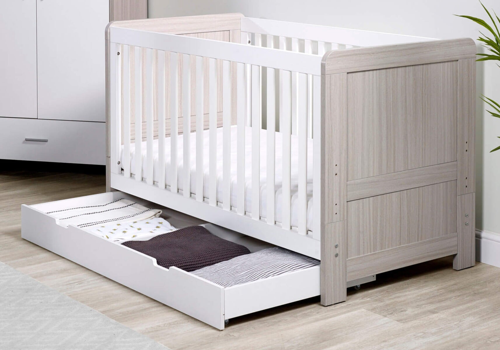 Grey and best sale white cot