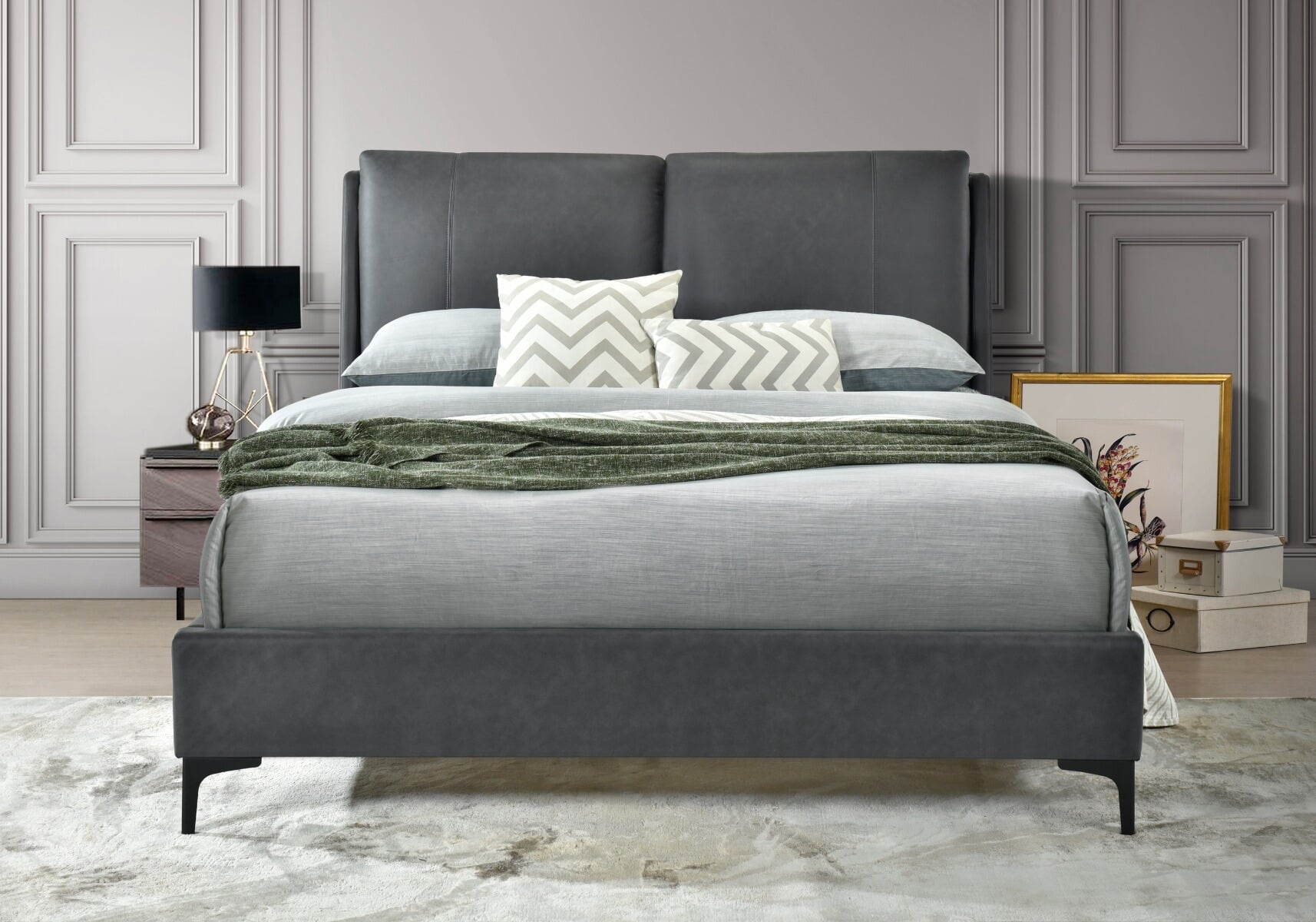 Grey leather clearance headboard