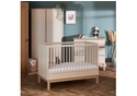 Contemporary 3 piece room set comprising, mini cot bed, 3 drawer changing unit and double wardrobe. satin and natural finish.