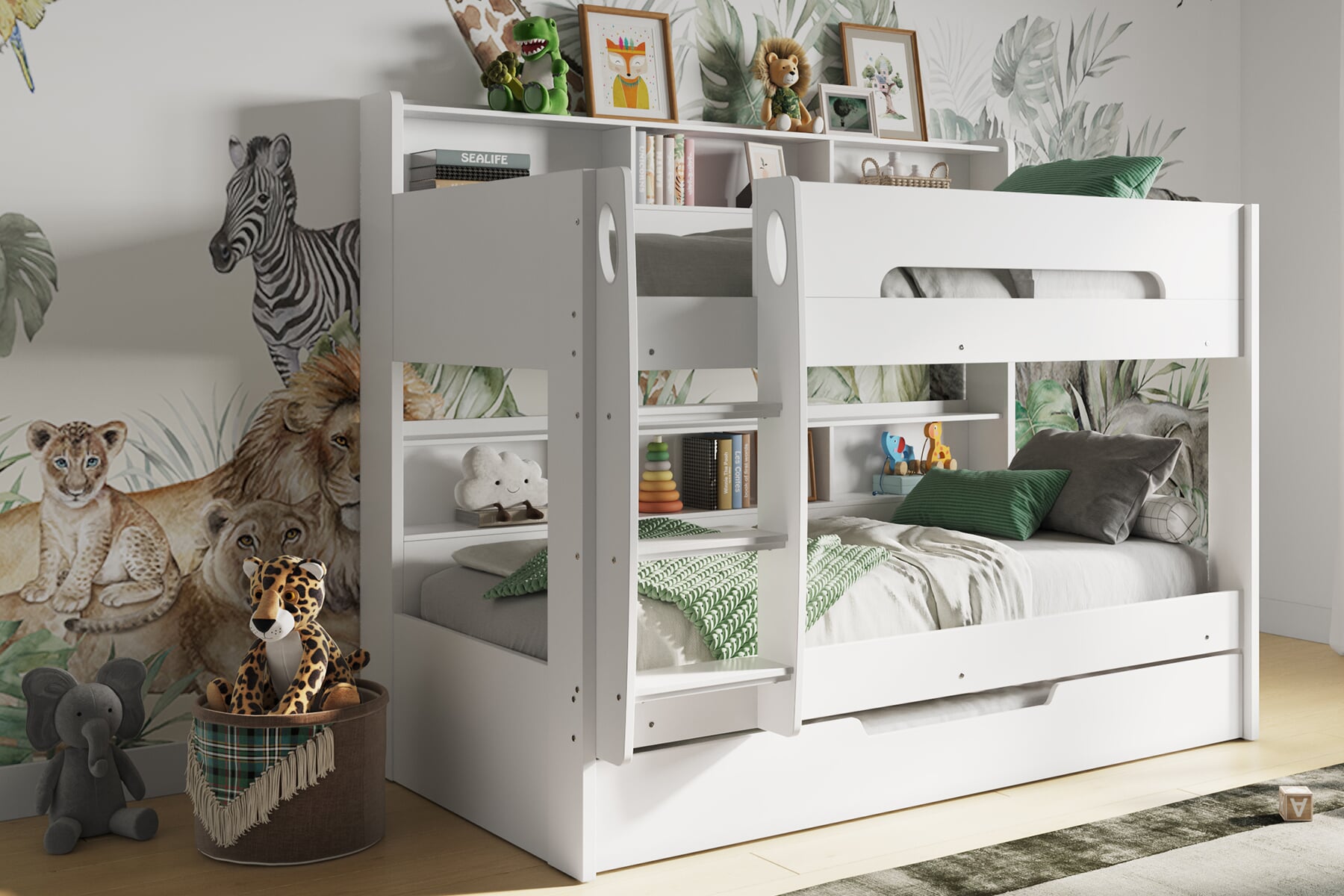 White bunk bed with trundle on sale