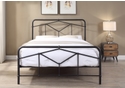 Metal bed frame with an art deco style. Geometric designed headboard and foot board. Matte Black finish.