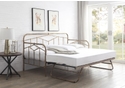 Antique Bronze Metal Day bed with an art deco design. Pull-out under bed that raises to the same height as the main bed.