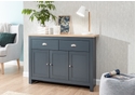 GFW Lancaster Large Sideboard traditional style with 3 doors 2 drawers a wood effect top and chrome handles available in slate blue grey and cream