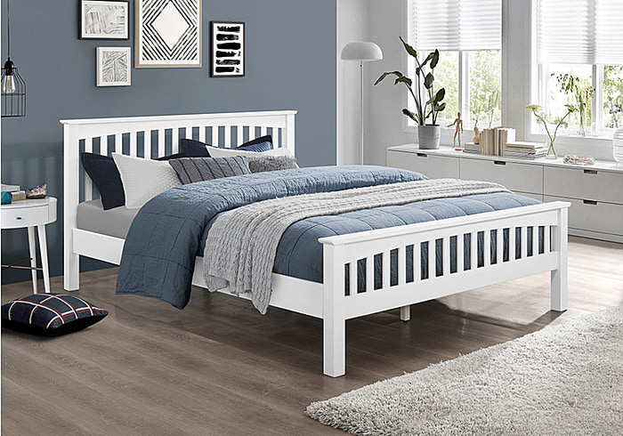 Sareer Balmoral Wooden Bed Frame Modern shaker style fresh white finish sturdy rubberwood construction