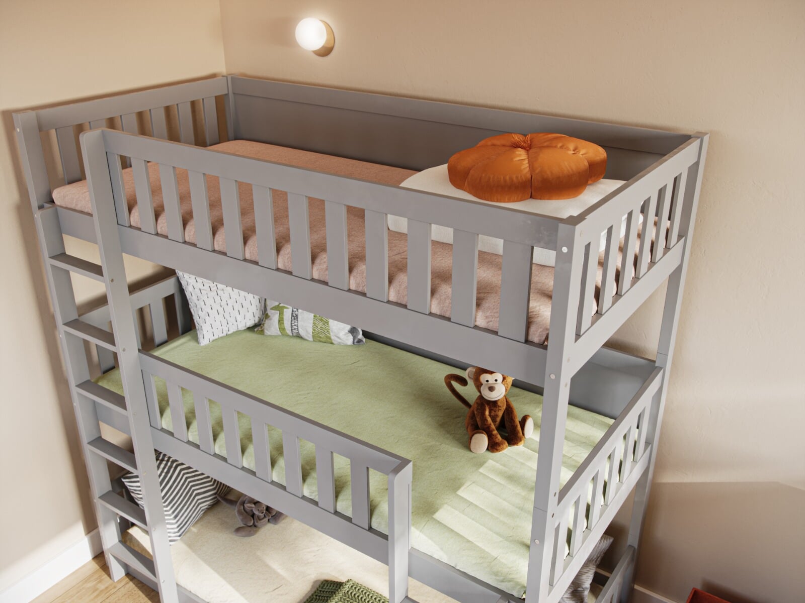 Triple high outlet bunk bed