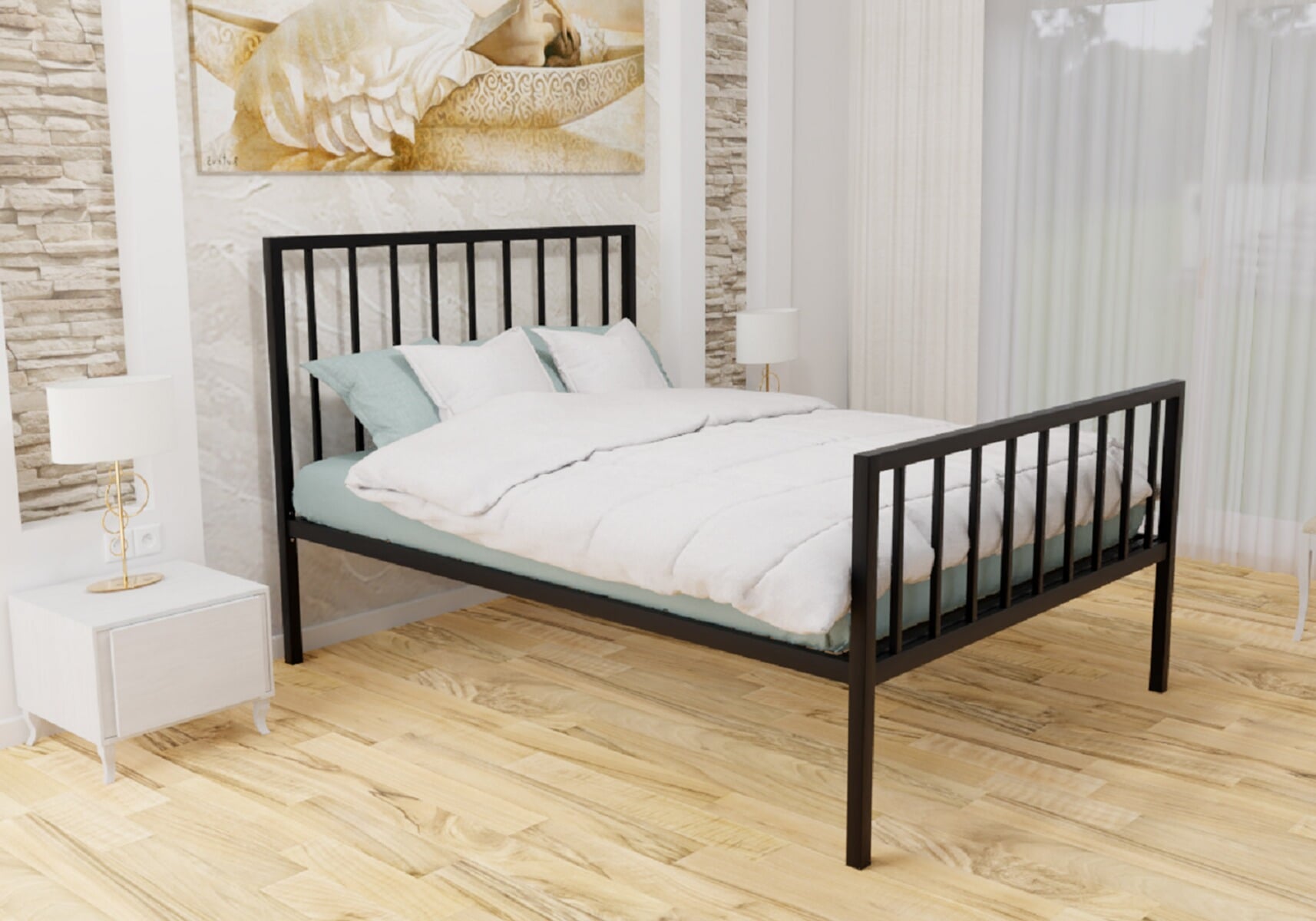 Black wrought deals iron queen bed