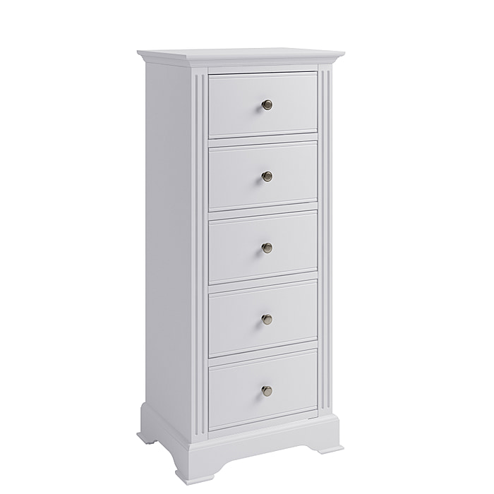 Snooze White Wooden 5 Drawer Narrow Chest
