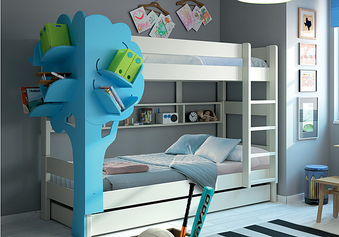 Mathy By Bols Dominique Bunk Bed with Trundle & Tree Bookcase
