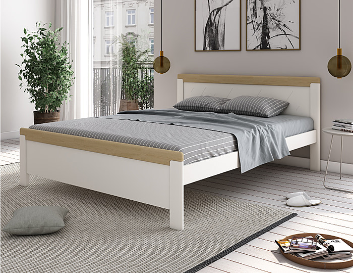 Noomi Carita Solid Wood Bed White/Oak (FSC Certified)
