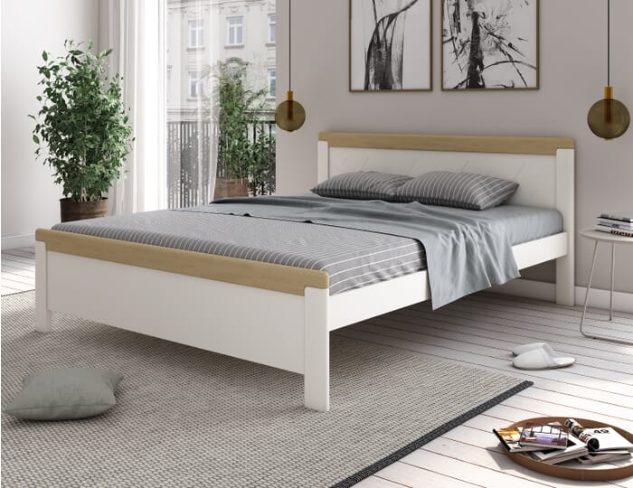 Noomi Carita Solid Wood Bed Double White/Oak (FSC Certified)
