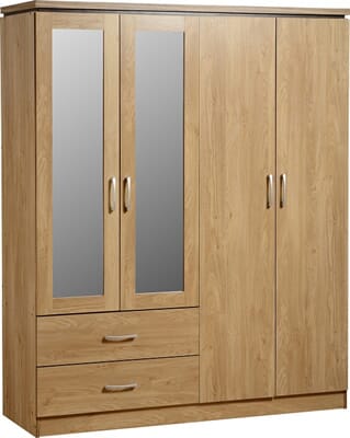 Seconique Charles 4 Door 2 Drawer Mirrored Wardrobe