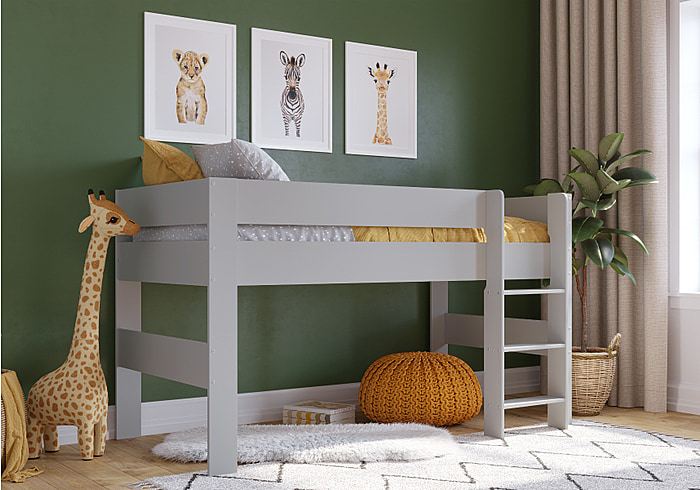 Kidsaw Coast Midsleeper modern design available in a grey or white finish