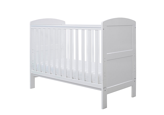 Ickle Bubba Coleby Mini Cot Bed white finish classic style slatted base solid end panels suitable from birth to approx 4 years