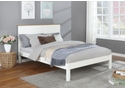 Classic style white painted wooden bed frame with a solid light oak headboard plinth. Low foot end. Panelled headboard.