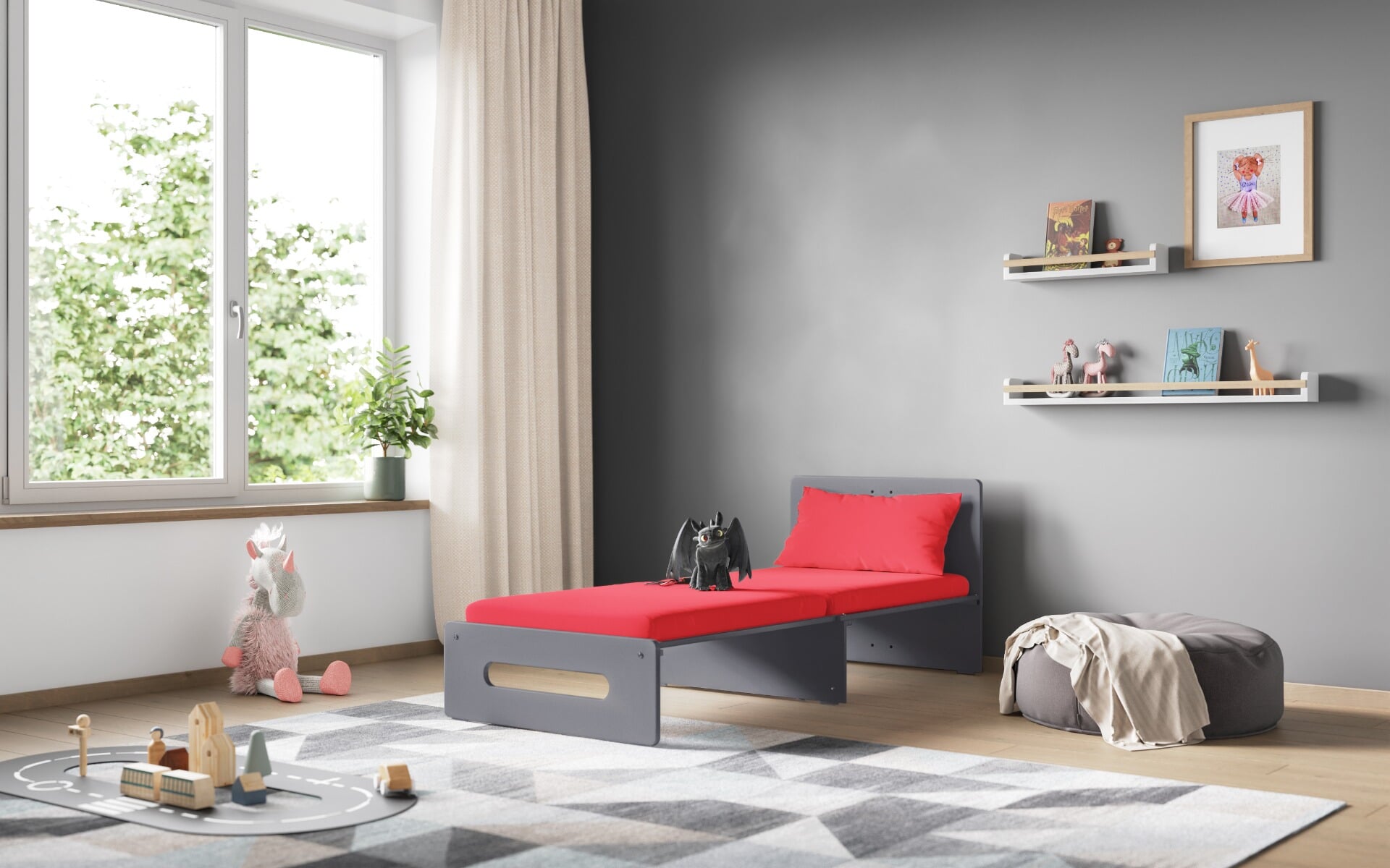 Flair Cosmic Pull Out Futon Grey Navy Blue