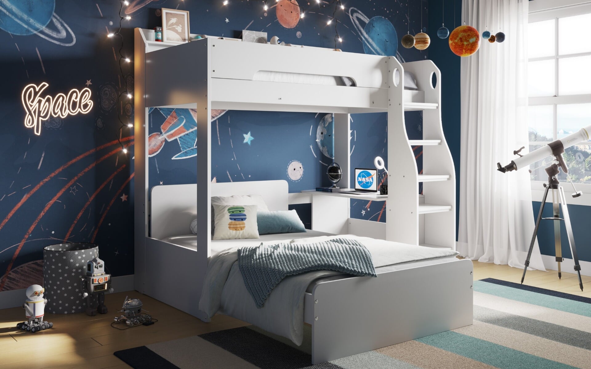 Triple bunk hot sale bed with futon
