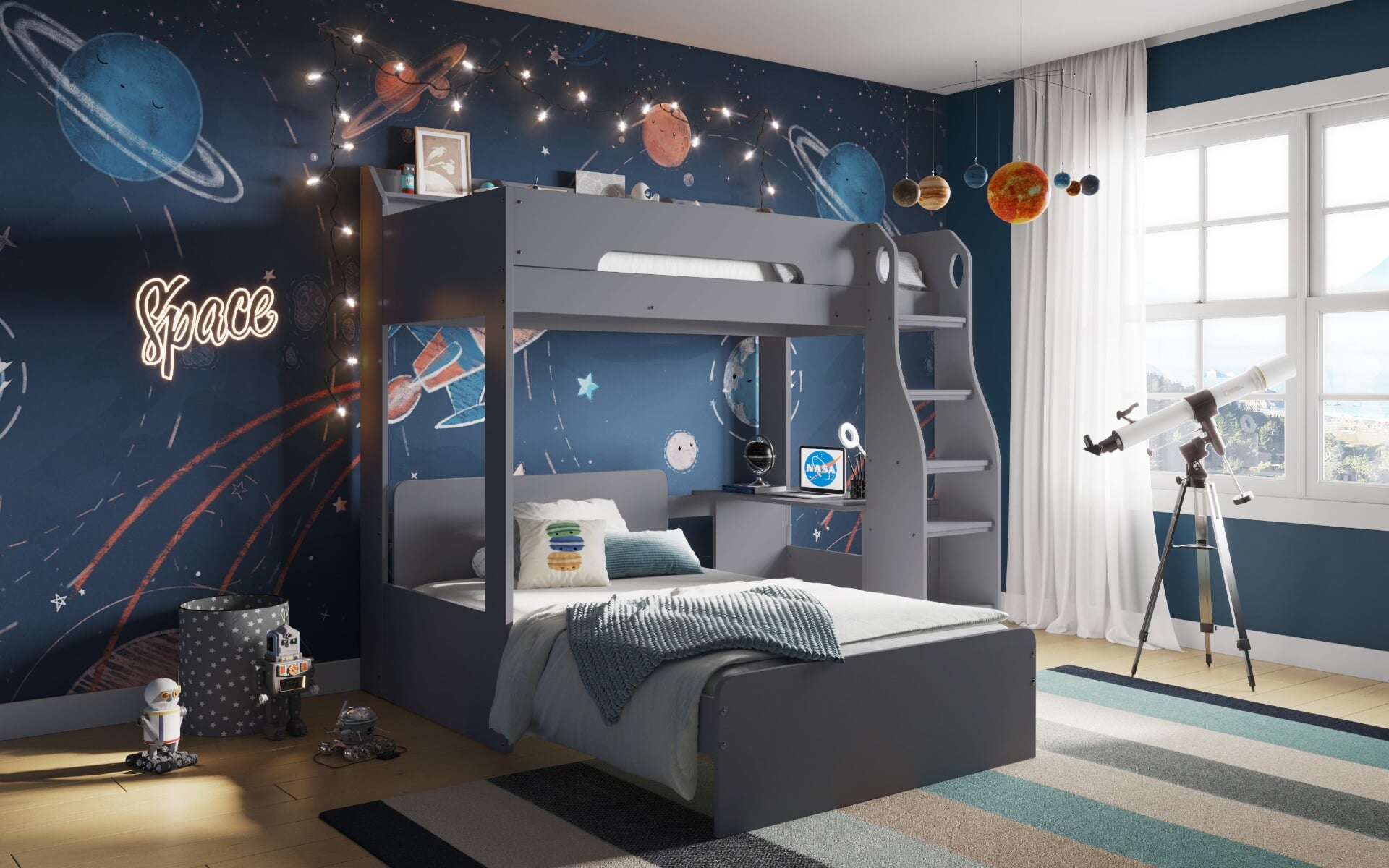 Flair Cosmic L Shaped Triple Bunk Bed Grey