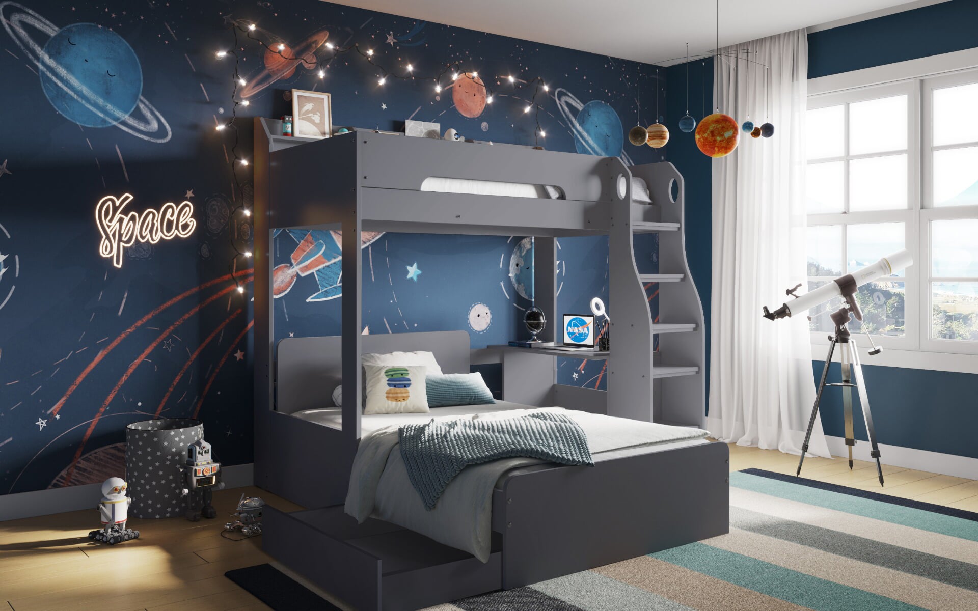 Flair Cosmic L Shaped Triple Bunk Bed Grey