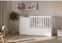 White cot with an attached changing unit and 4 drawers. Modern design. Adapts to a toddler bed. by Kidsaw