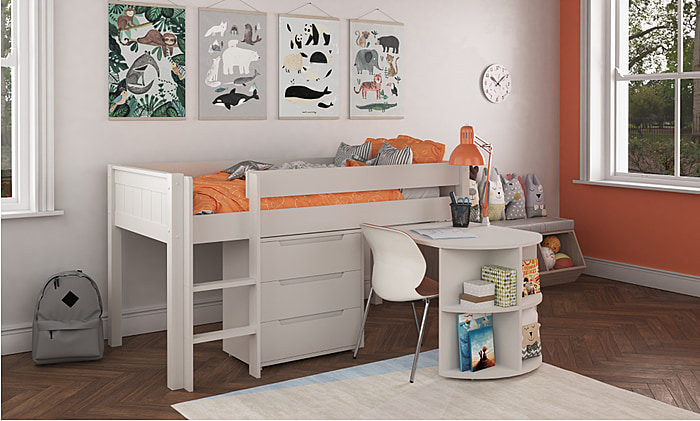 Stompa Classic Midsleeper With Pull Out Desk And 3 Drawer Chest