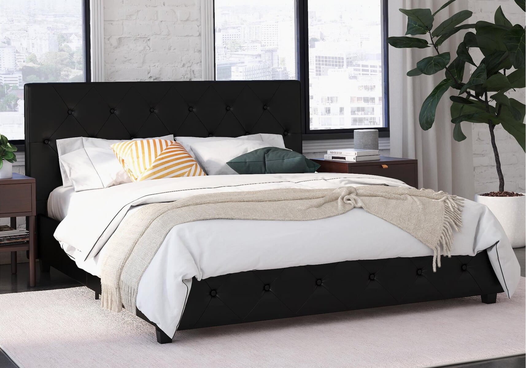 Dhp dakota upholstered faux leather platform bed with on sale storage drawers