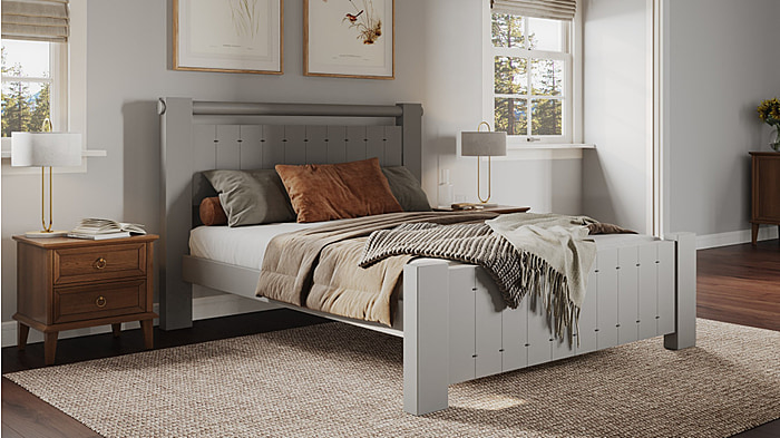 Grey solid wooden bed