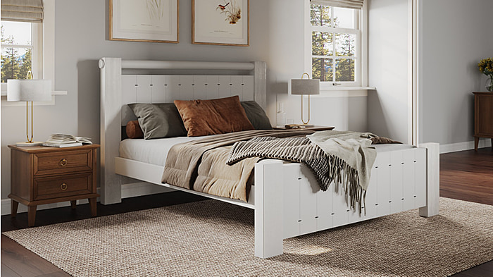 white wooden bed