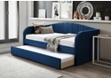 Blue velvet daybed with pull-out trundle, modern design by Flintshire Furniture