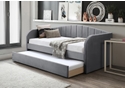 Grey velvet daybed with pull-out trundle, modern design by Flintshire Furniture