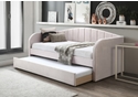 Pale Pink velvet daybed with pull-out trundle, modern design by Flintshire Furniture
