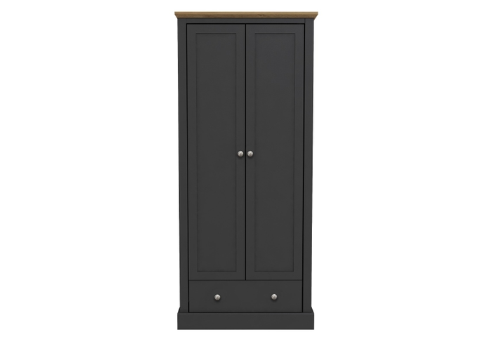 LPD Devon 2 Door 1 Drawer Charcoal & Oak Wardrobe
