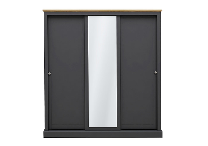 LPD Devon Charcoal & Oak 3 Door Sliding Mirrored Wardrobe