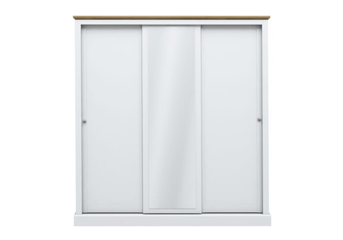 LPD Devon White & Oak 3 Door Sliding Mirrored Wardrobe
