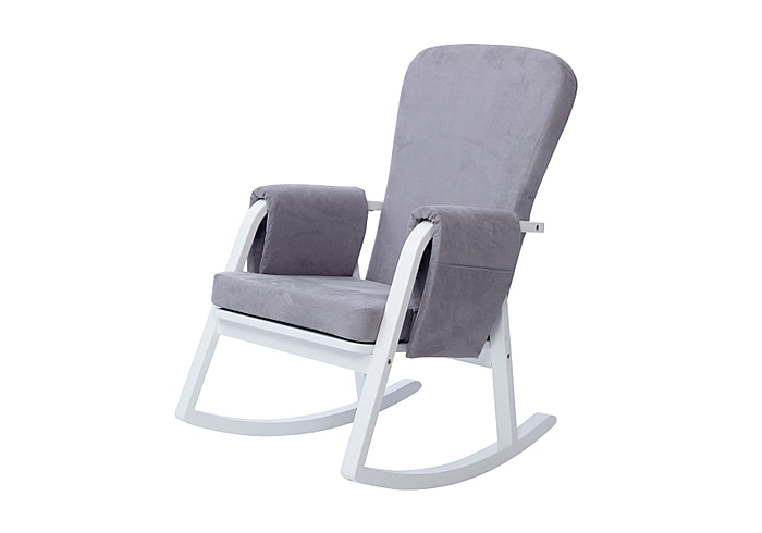 Ickle Bubba Dursley Rocking Chair white metal frame grey suedette fabric Padded back and arm rests handy storage pockets
