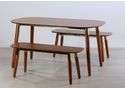 Flair Edelweiss Dining Table and Bench Set Walnut and Brass Retro styling Walnut veneer rubber wood legs metal frame
