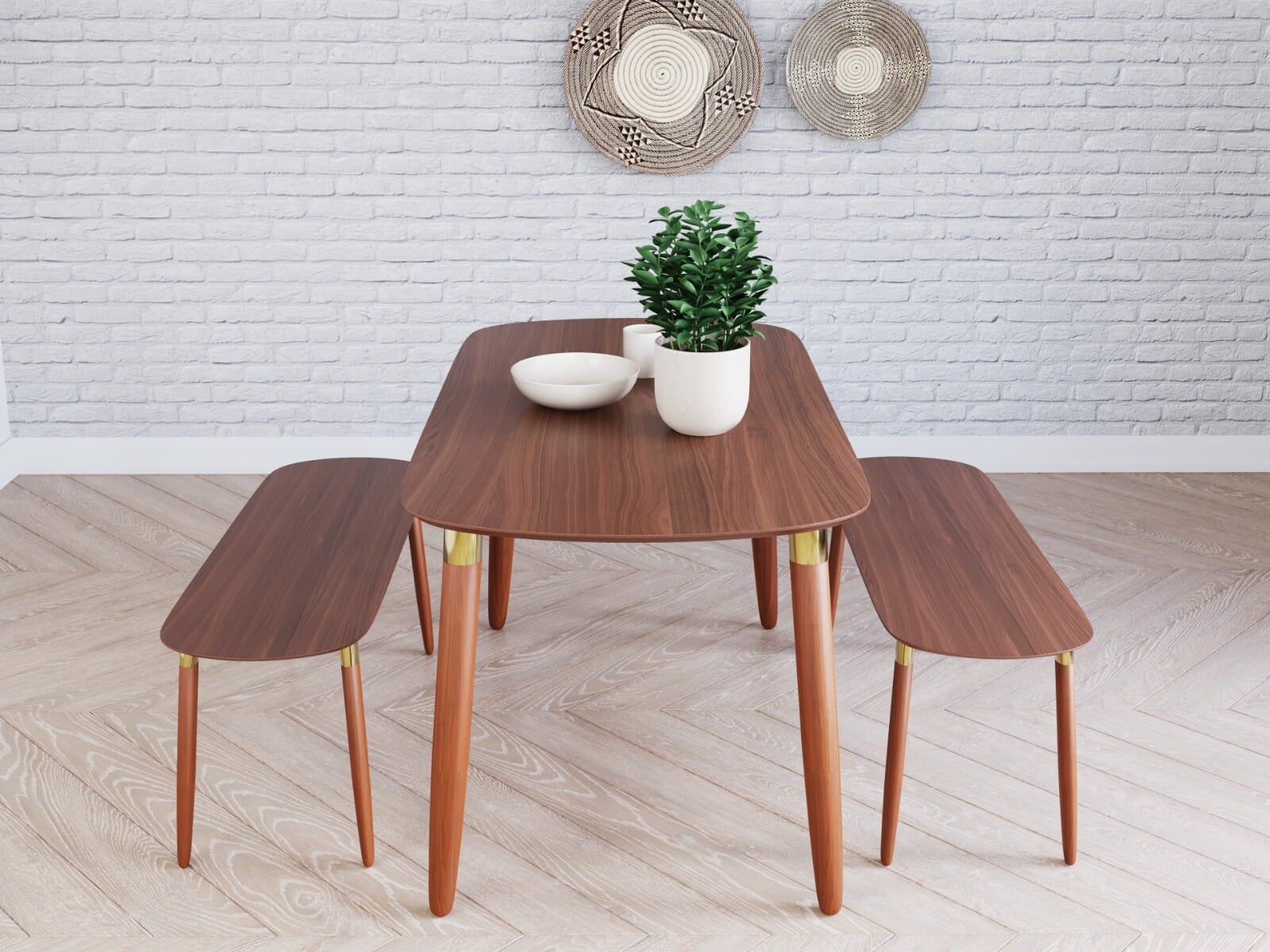 Walnut dining table and sales bench set