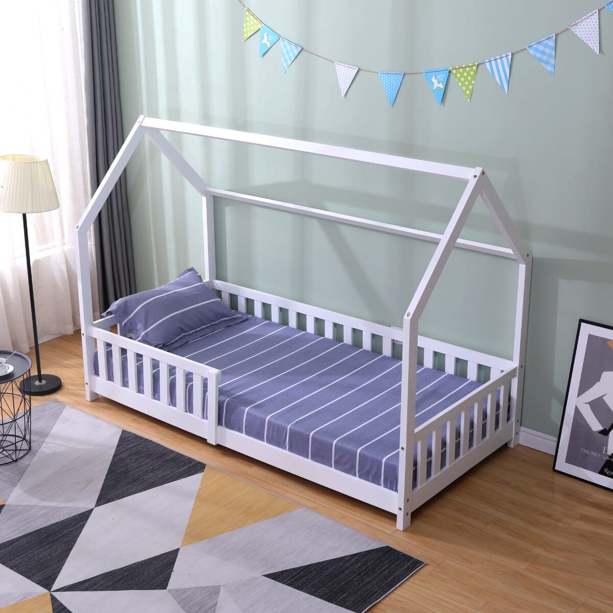 Flair White Wooden Explorer Playhouse Single Bed With Rails