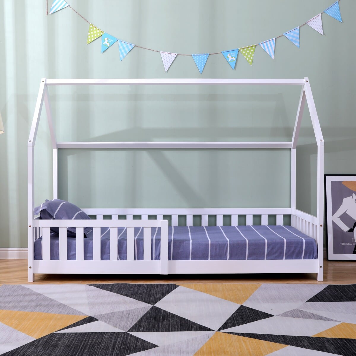 Flair White Wooden Explorer Playhouse Single Bed With Rails
