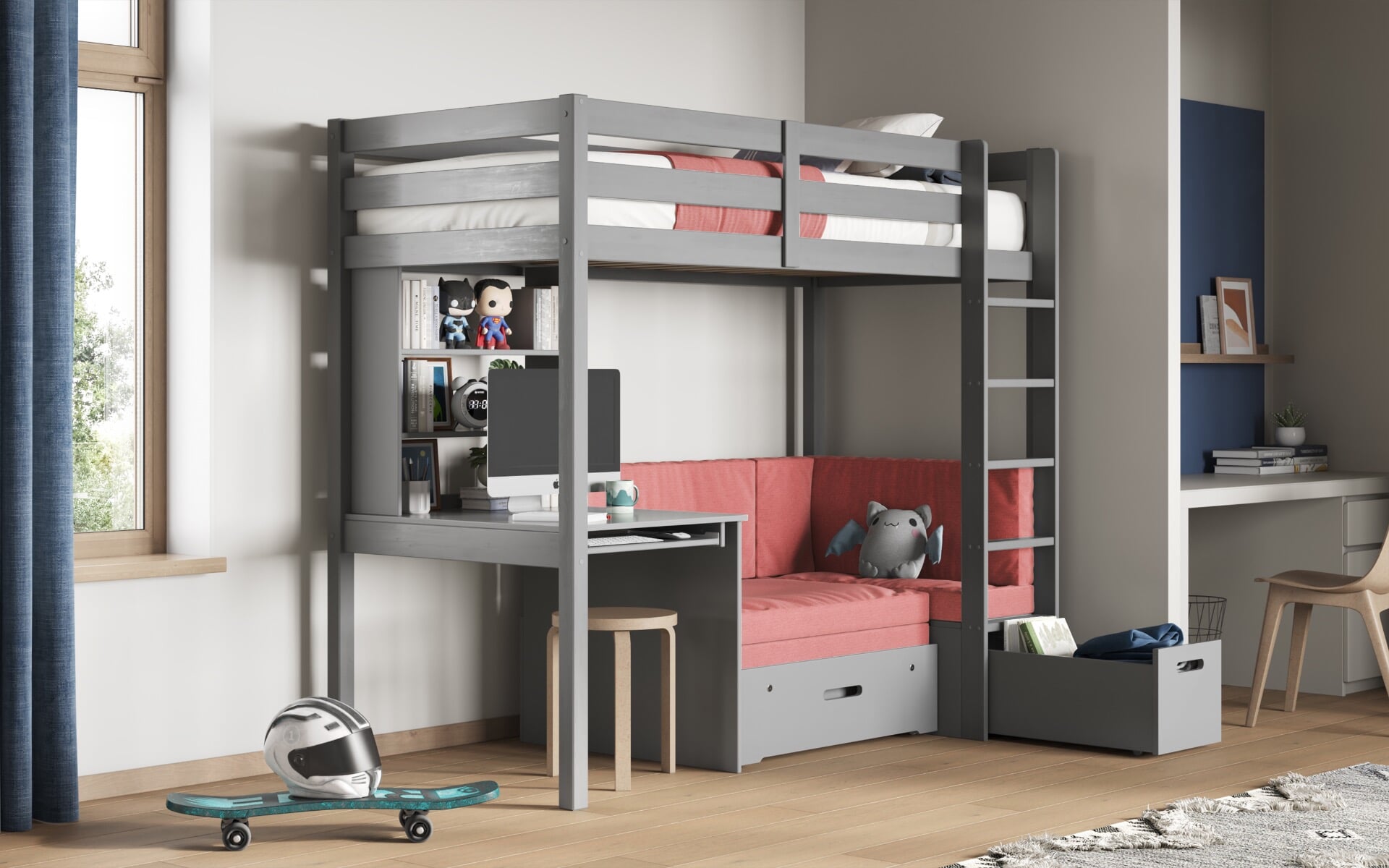 Bunk bed with futon deals and desk