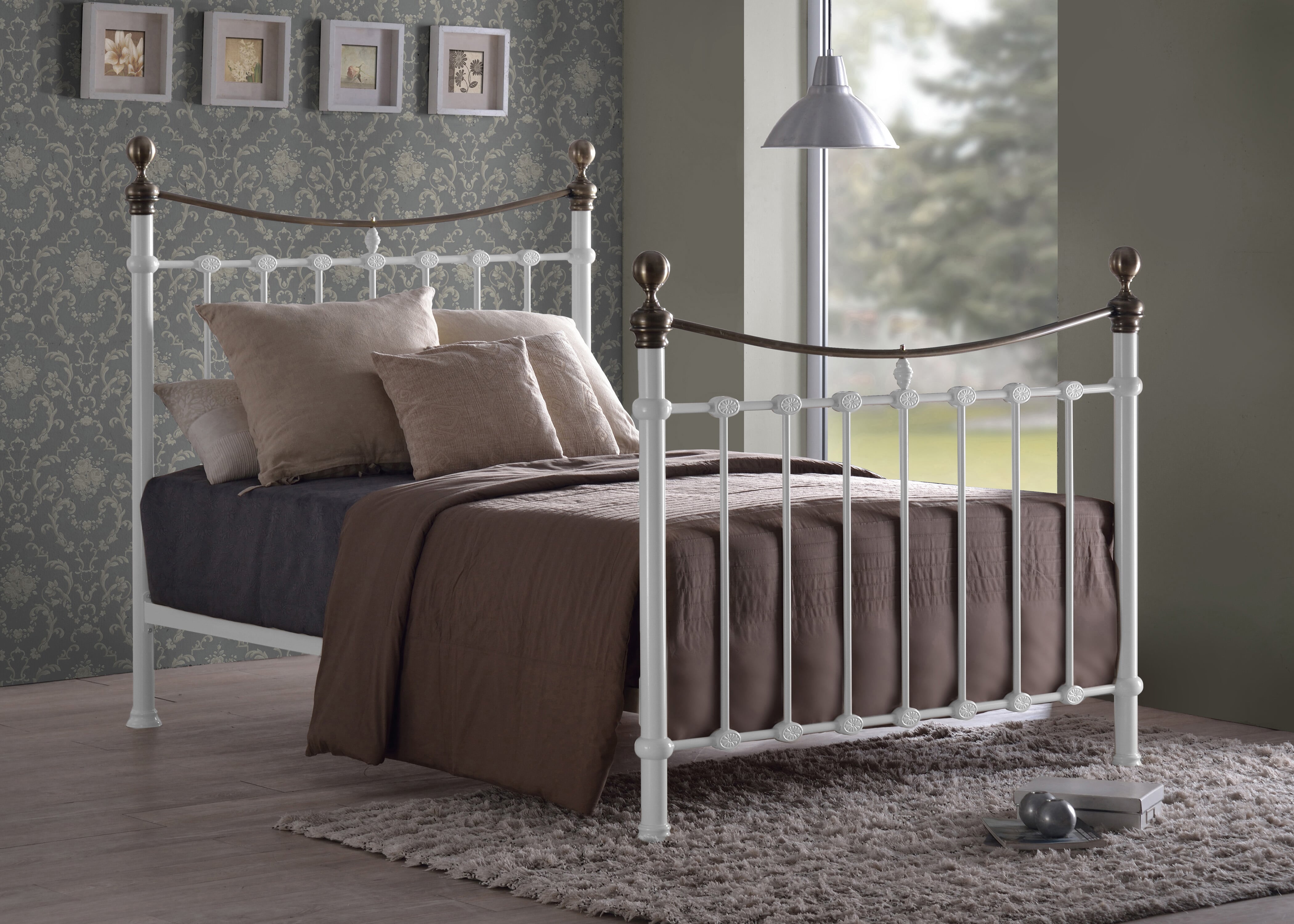 White metal double bed frame