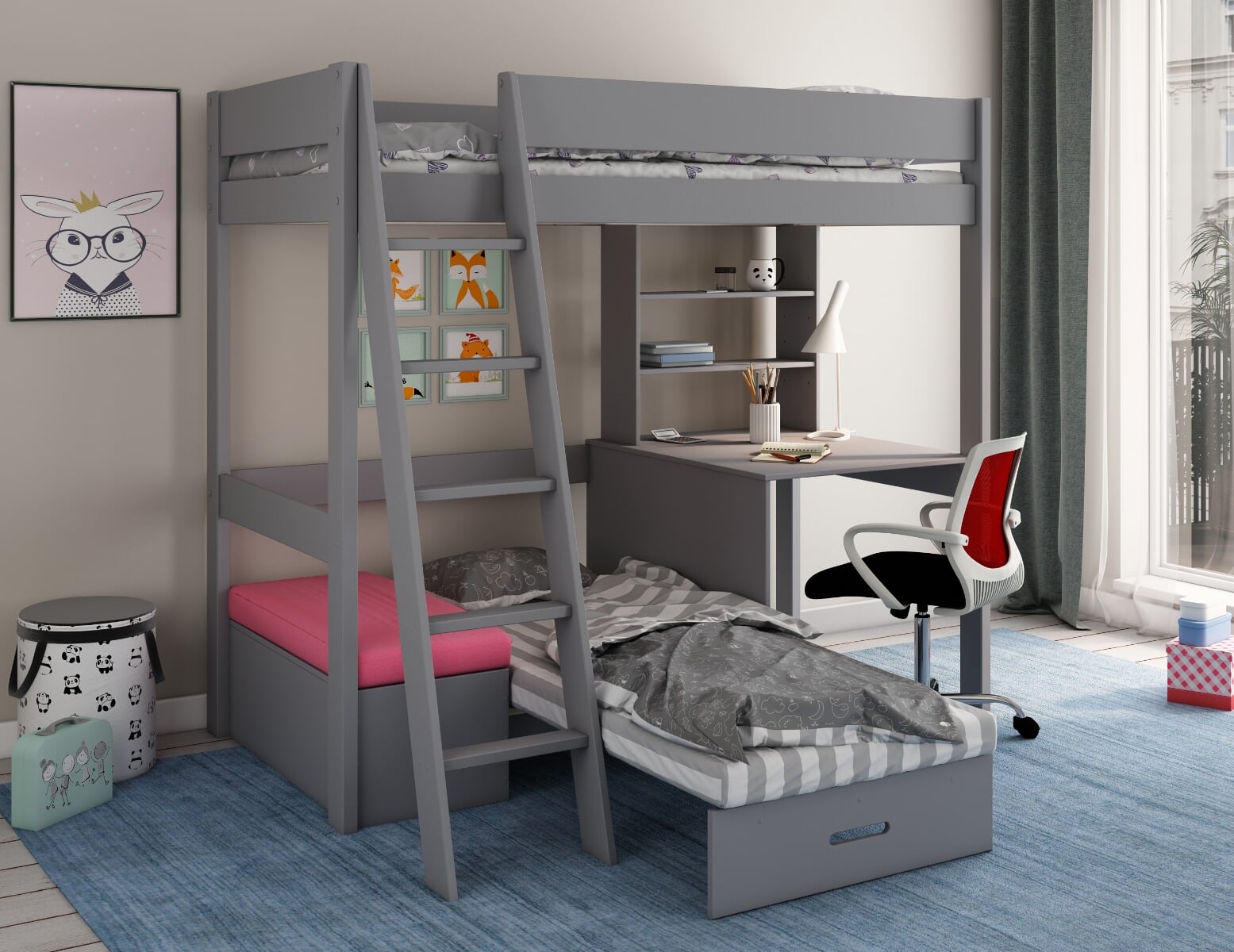 jaybe high sleeper bed with desk and futon