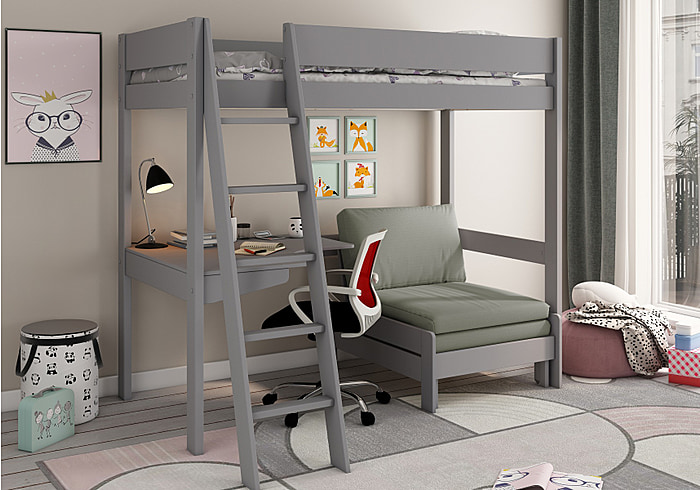 Kids Avenue Estella Grey High Sleeper with Desk and Sofabed